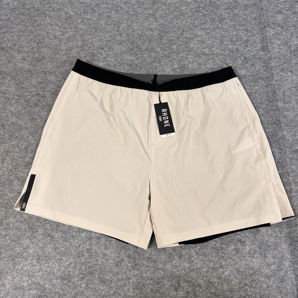 Rhone Shorts Mens XXL Tan 6" Swift Running Lined Athleisure Gym Pickleball